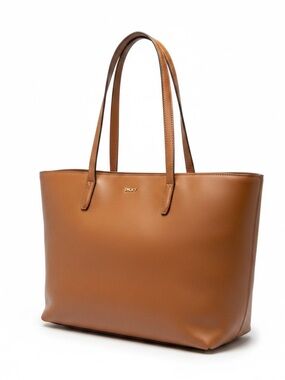 DKNY Cognac Brown Leather Tote Bag with Gold Logo NWOT